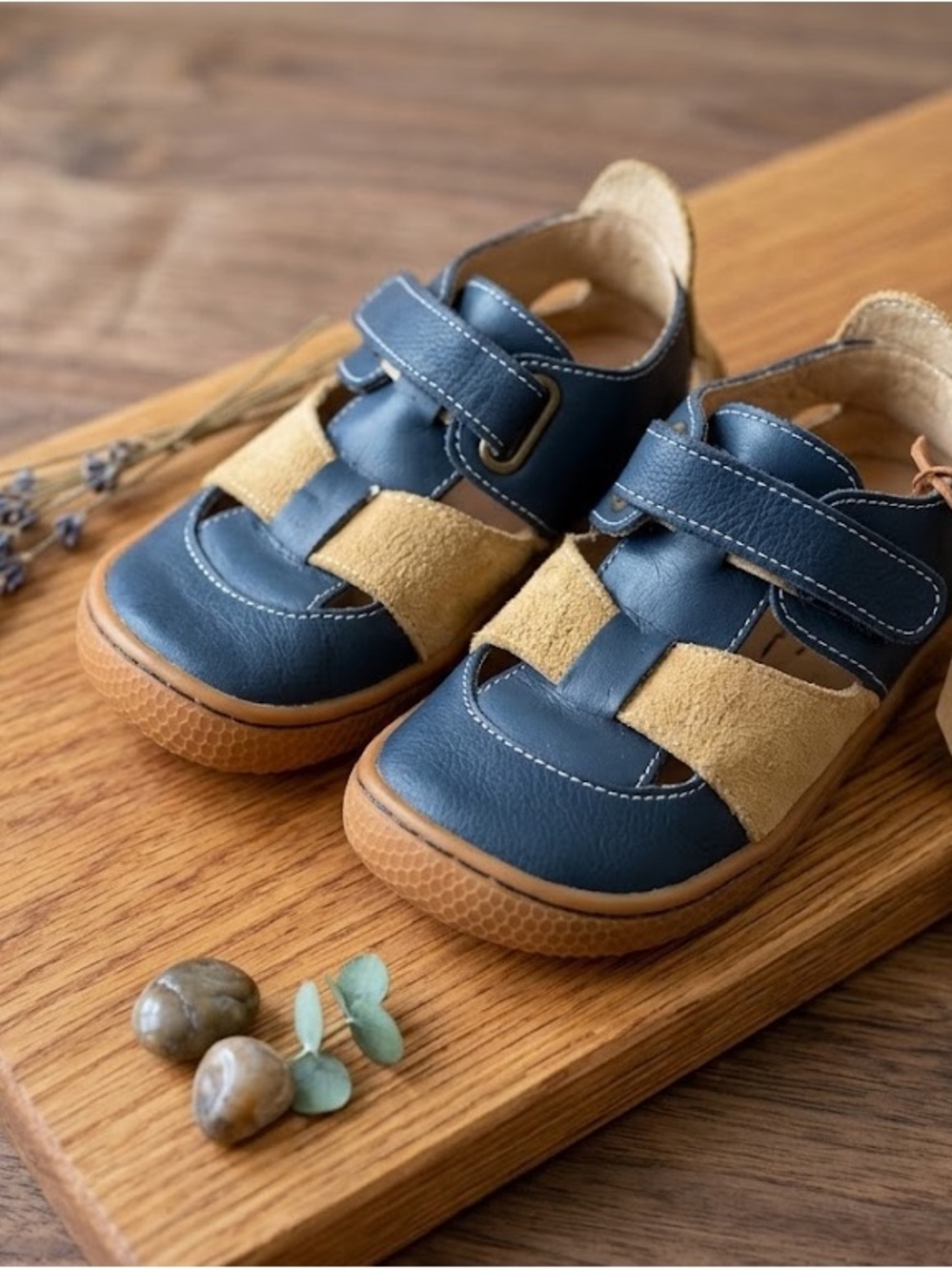 Livid and Luca - Kids Navy and Tan Leather Fisherman Sandals